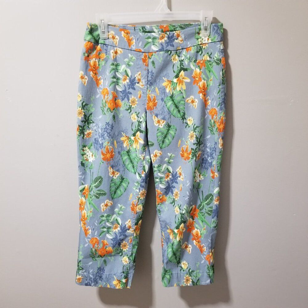 Slim-Sation by Multiples Floral Stretch Capris Women's 9